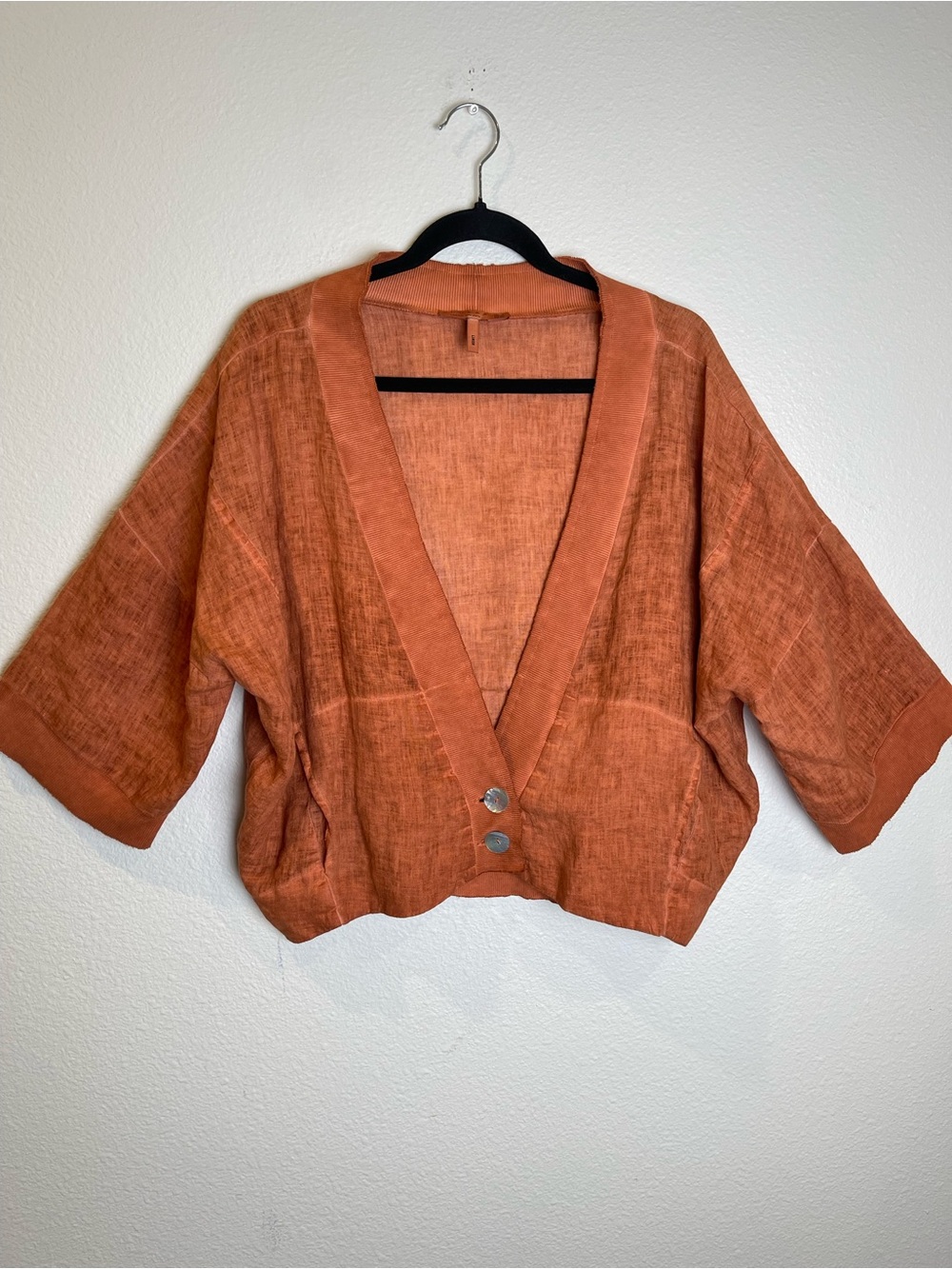 Luukaa 100% linen Two Button Lagenlook Bolero Style Jacket Top Size US 10 Orange